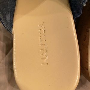 Nautica wedged thong sandals in denim blue color